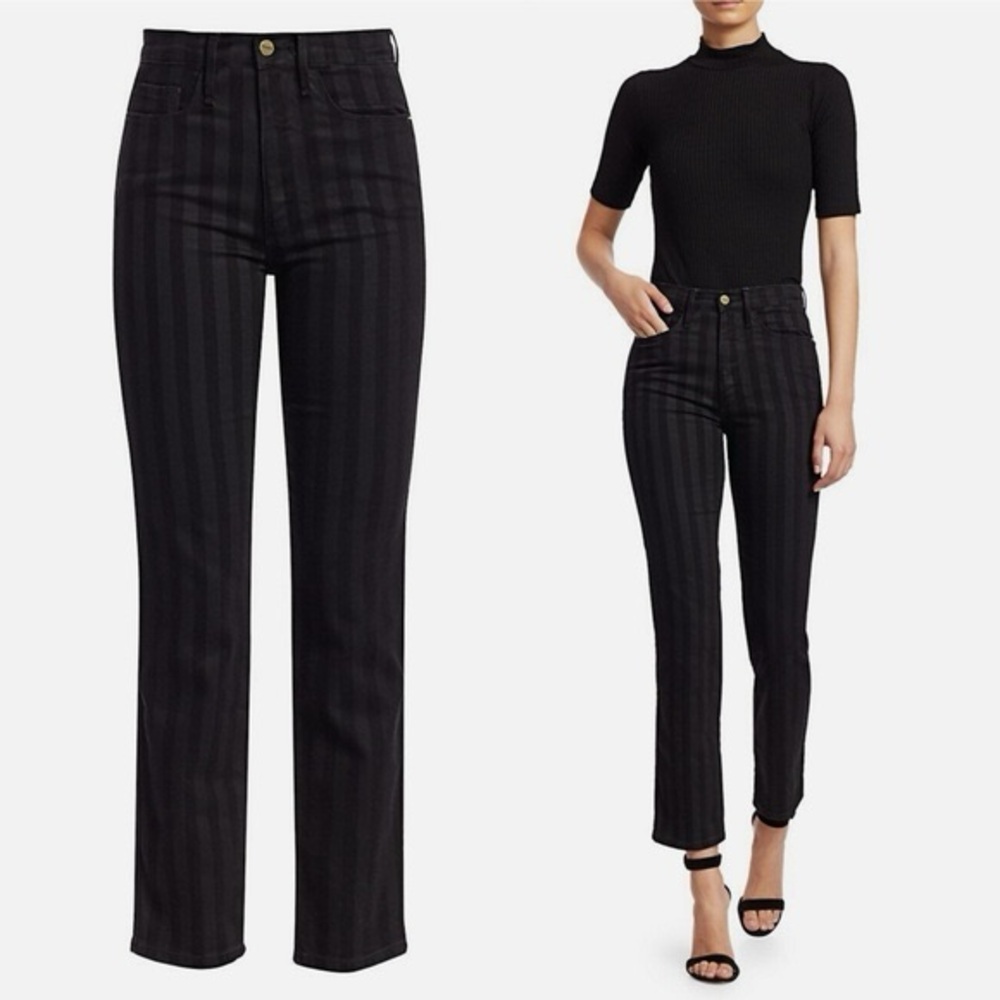 Frame Denim Charcoal Striped Straight Leg Jeans
